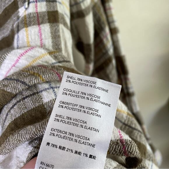 BY ANTHROPOLOGIE Isadora cream Plaid Flannel‎ Button Top Women Size large - Picture 6 of 7